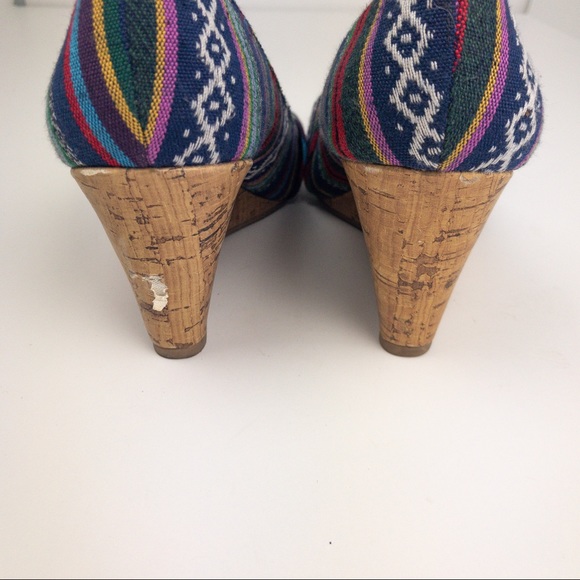 American Eagle Peep Toe Cork Wedges Mulitcolor - Picture 5 of 5